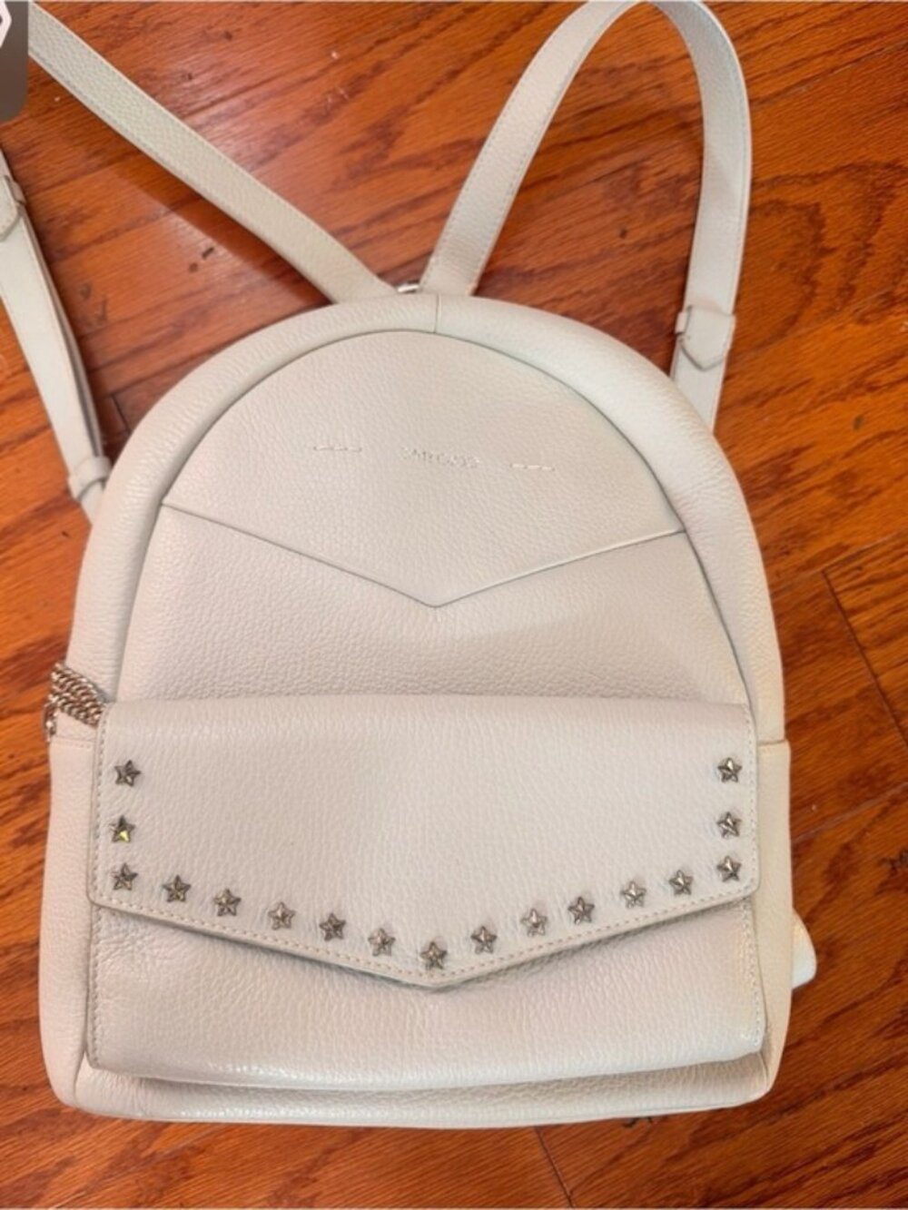Jimmy Choo Cassie Backpaxk White Star-Studded, with chain accents LIKE NEW